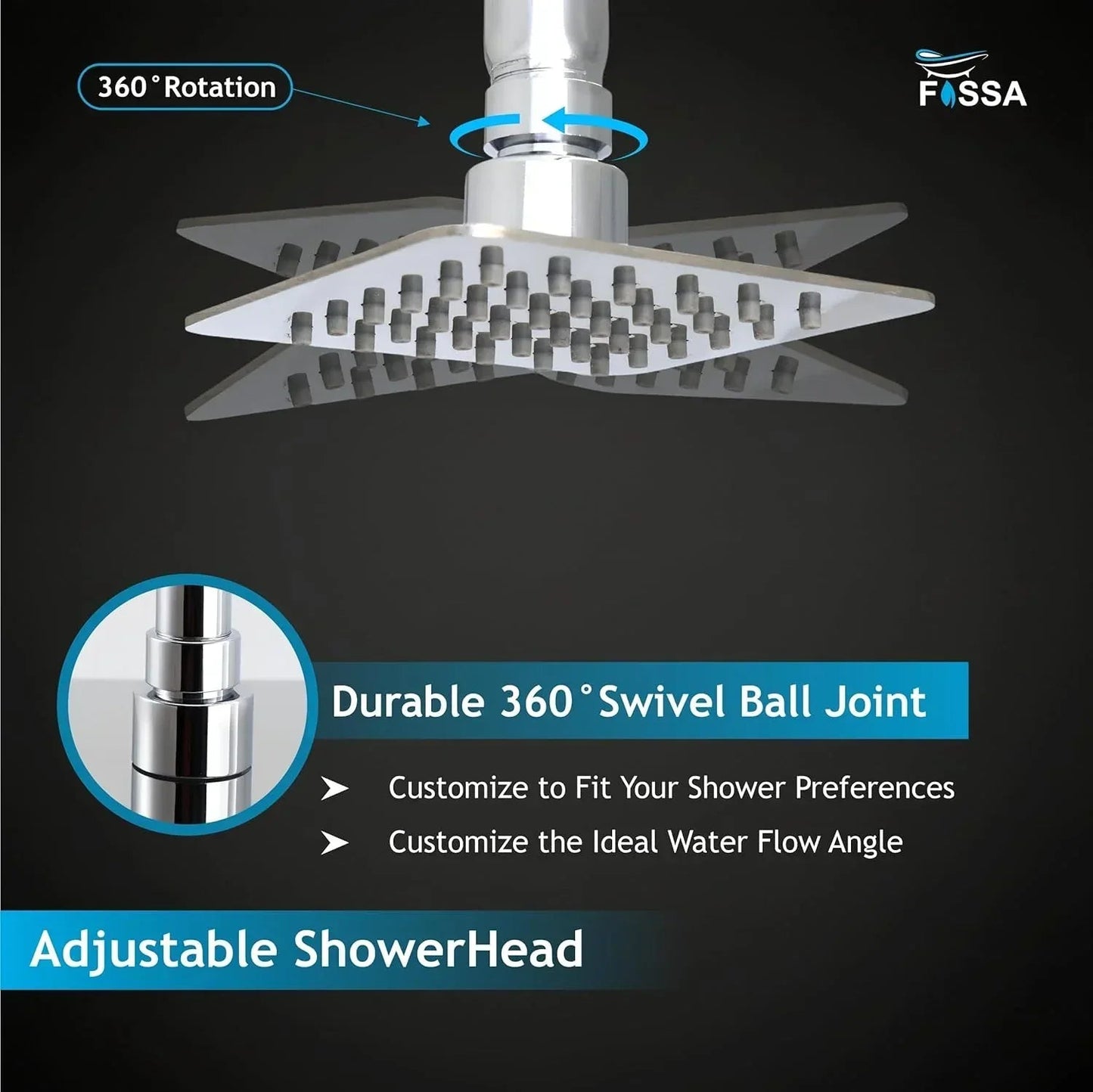 Colva (4x4 Iches) 304- Grade Stainless Steel Chrome Finish Overhead Shower With Arm (9 Inch)-4