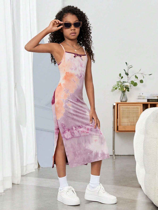 Mauve Mirage Tie-Dye Spaghetti Strap Midi Dress