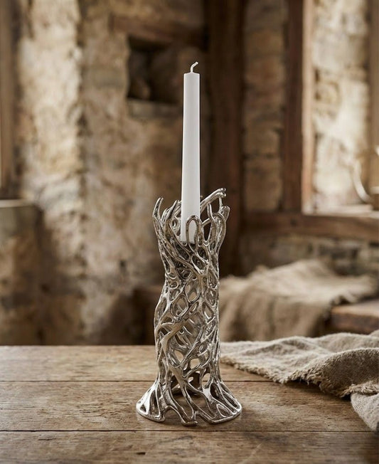 Roots - Electro-formed Sculptural Taper Candleholder | Organic Spiral Coral-Inspired Home Accent in Gold, Silver or Antique Finish-0