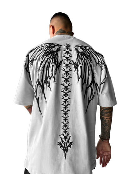 THALASI Men Cotton Printed Aesthetic Oversized Tshirt for Men - Black T Shirt for Men Stylish | Half Sleeve Oversize Fit Round Neck Tshirts - Down Shoulder & Baggy Fit Korean Tshirts for Man & Boys