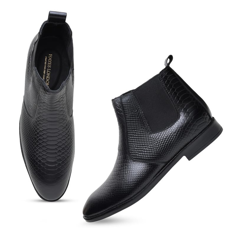 HAYES LONDON Chelsea Boots For Man | Genuine Leather High-Top Slip-On Shoes | Comfortable Formal Shoes for Men | Stylish Office, Party & Casual Wear Fashion Boots