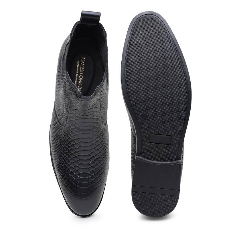 HAYES LONDON Chelsea Boots For Man | Genuine Leather High-Top Slip-On Shoes | Comfortable Formal Shoes for Men | Stylish Office, Party & Casual Wear Fashion Boots