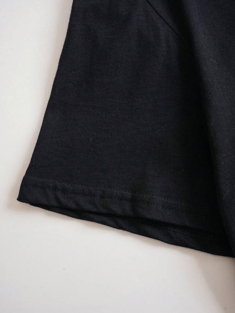 THALASI Men Cotton Printed Aesthetic Oversized Tshirt for Men - Black T Shirt for Men Stylish | Half Sleeve Oversize Fit Round Neck Tshirts - Down Shoulder & Baggy Fit Korean Tshirts for Man & Boys