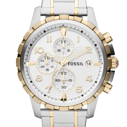 Fossil Analog White Dial Men's Watch-FS4795 Stainless Steel, Multicolor Strap