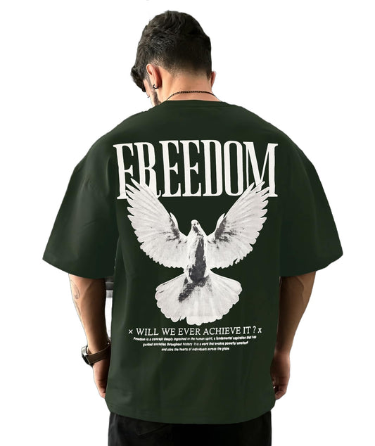 LEWEL Men's Stylish Fashion Cotton Round Neck 3/4th Sleeve Graphic Print Oversized T-Shirt (Green)