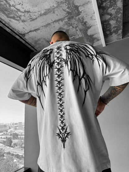 THALASI Men Cotton Printed Aesthetic Oversized Tshirt for Men - Black T Shirt for Men Stylish | Half Sleeve Oversize Fit Round Neck Tshirts - Down Shoulder & Baggy Fit Korean Tshirts for Man & Boys