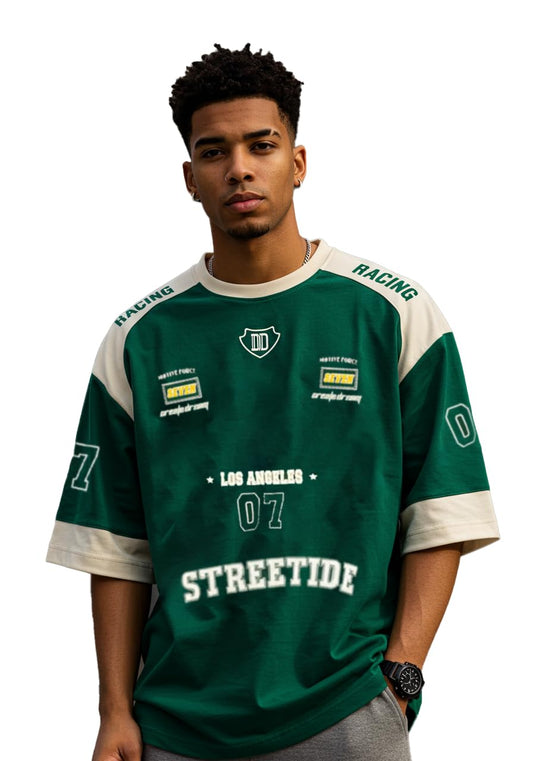 THALASI Men Cotton Jersey Aesthetic Oversized T shirts for Men | Sports Jerseys T-shirts & Half Sleeve Round Neck Printed Tshirt for Mens - Down Shoulder Loose & Baggy Fit Korean T shirt for Man & Boy