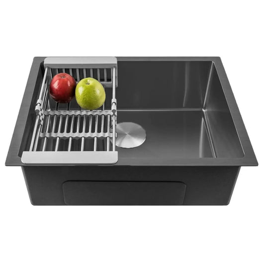 Premium Handmade  (24 x 18 x 10) Inch Stainless Steel Single Bowl Black Kitchen Sink-0