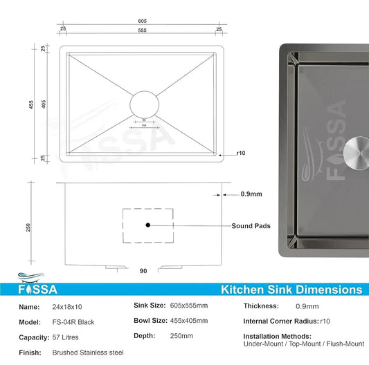 Premium Handmade  (24 x 18 x 10) Inch Stainless Steel Single Bowl Black Kitchen Sink-1