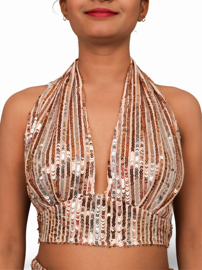 Glamour Halter Neck Sequins Bodycon Co-Ord Set by Shreekama