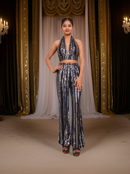 Glamour Halter Neck Sequins Bodycon Co-Ord Set by Shreekama