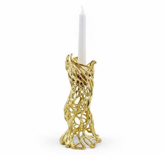 Roots - Electro-formed Sculptural Taper Candleholder | Organic Spiral Coral-Inspired Home Accent in Gold, Silver or Antique Finish-1