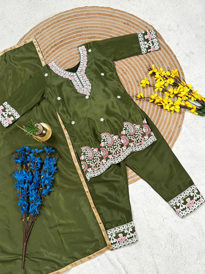 Afsha Embroidered Silk Kids Suit Set with Dupatta