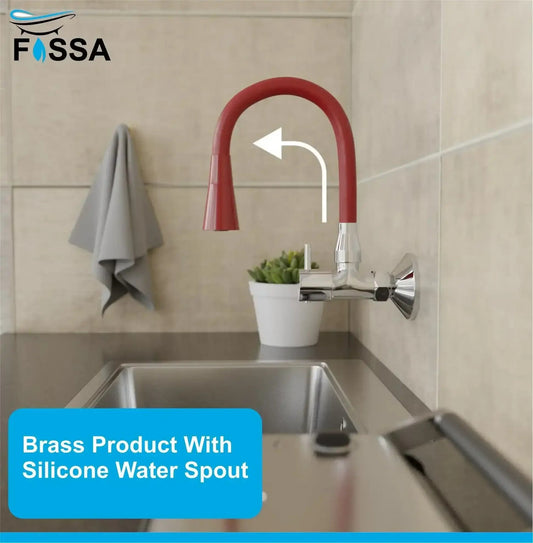 Brass Sink Cock Single-Flow Stainless Steel Flexible 360° Swivel Spout Kitchen Sink Tap Red-1