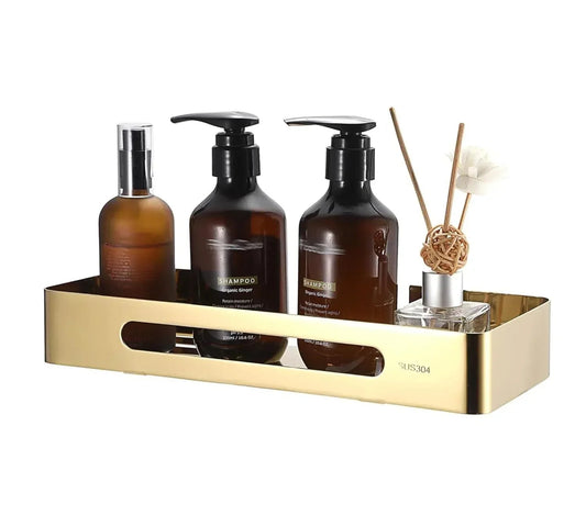 Square Stainless Steel Wall Storage Shelf (Gold)-0