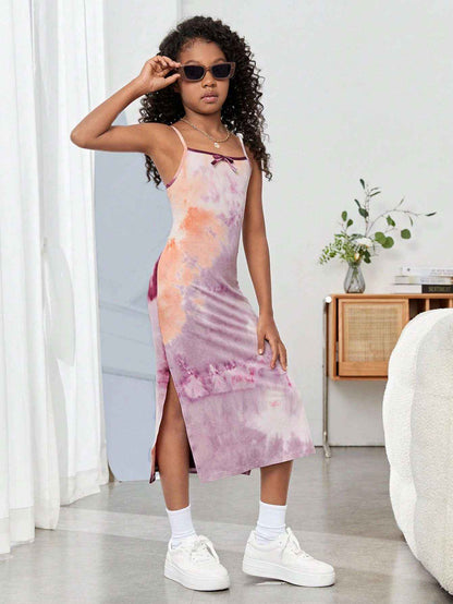 Mauve Mirage Tie-Dye Spaghetti Strap Midi Dress