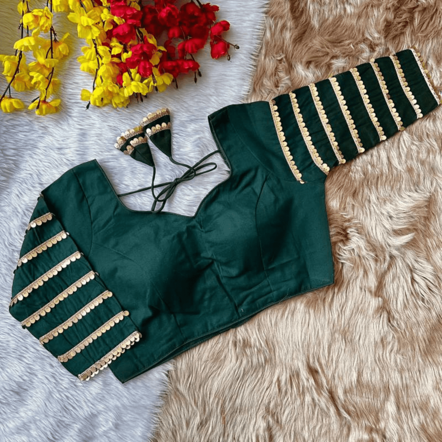 Vanya Emerald Sequins Cotton Silk Blouse